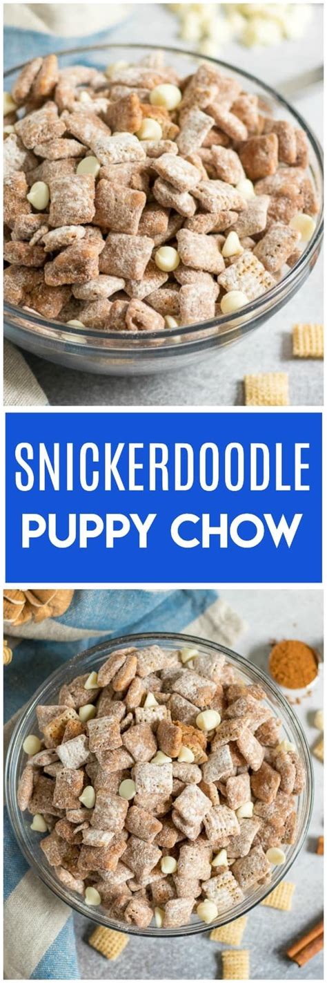 Add butter, chocolate chips, and peanut butter together in a microwave safe bowl and melt in the microwave and stir all ingredients together until smooth. Snickerdoodle Puppy Chow | Recipe | Snacks, Chex mix, Food ...