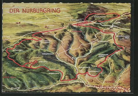 Once again, many of you worked hard around the track. Künstler-AK T. Busch: Nürburgring, Karte der Rennstrecke ...