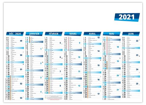 Année entière, disposition en calendrier hebdomadaire et mensuel. Calendrier publicitaire bancaire Florentin Bleu 2021