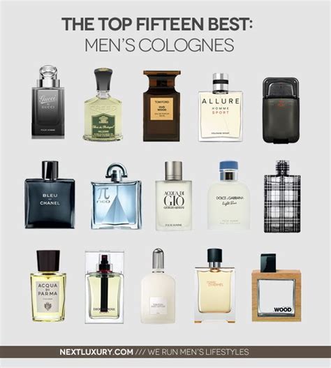 The Top Fifteen Best Mens Colognes Are Displayed On A White Background