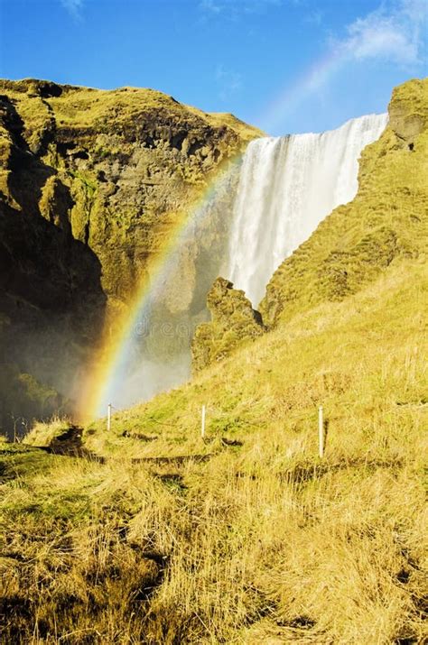 Rainbow At Skogafoss Waterfall Iceland Stock Photo Image Of Iceland