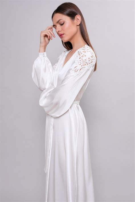 Long Silk Bridal Robe With Lace On Shoulders F Silk Robe With Volume