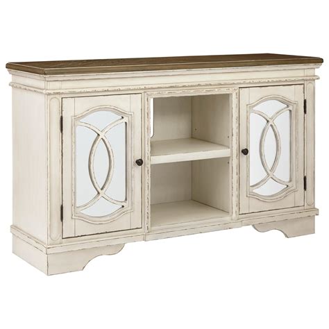 Signature Design By Ashley Realyn W743 48 Large Tv Stand With Mirrored Doors Royal Furniture