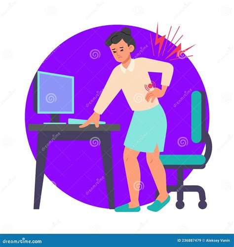 Woman With Backache Symptom At Workplace Vector Illustration Stock