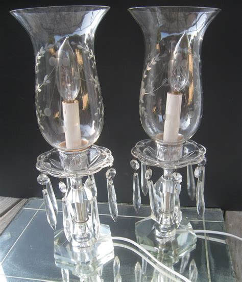 Vintage Etched Crystal Boudoir Lamps With Glass By Lunaperro