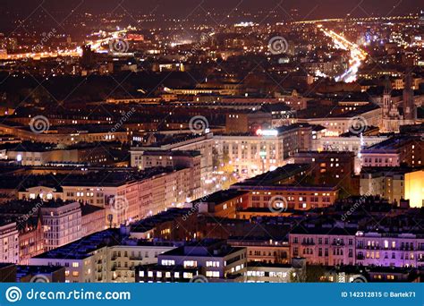 Aerial View Of Warsaw Downtown Warsaw At Night Editorial Image Image