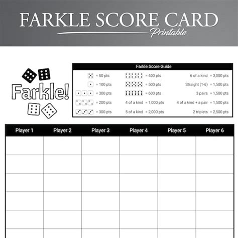 Farkle Score Card Printable File Pdf Download 85x11 Etsy Australia