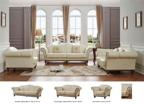 Esf 2601 Ivory Modern Italian Leather Living Room Sofa