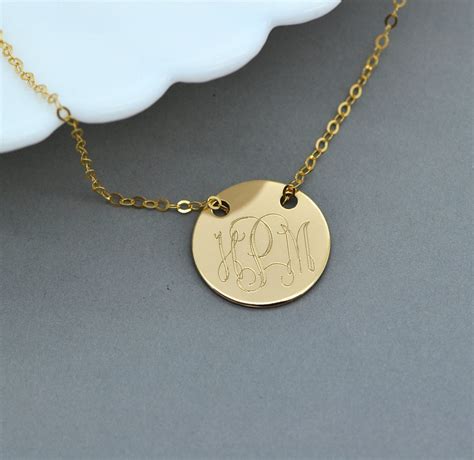 Gold Monogram Necklace Engraved Disc Necklace Personalized