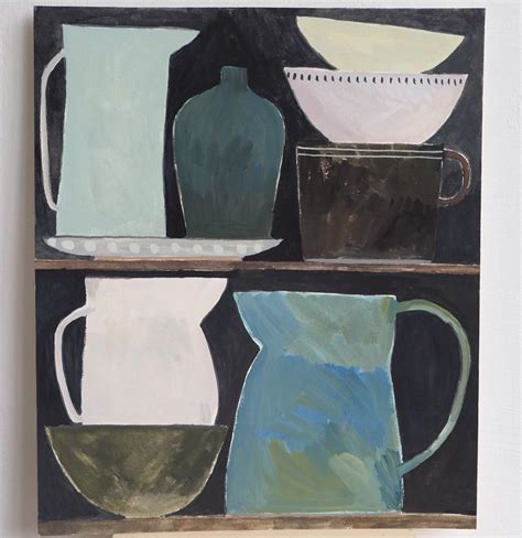 Image Of Still Life With Blue Green Jug Gouache Painting Still Life