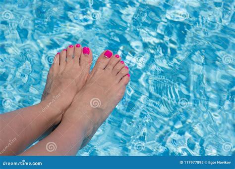 Woman Feet At The Swimming Pool Blue Water Stock Image Image Of Pedicure Care