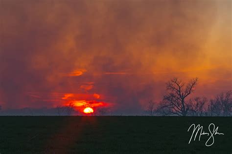 Burning Flint Hills Sunset East Of Marion Kansas