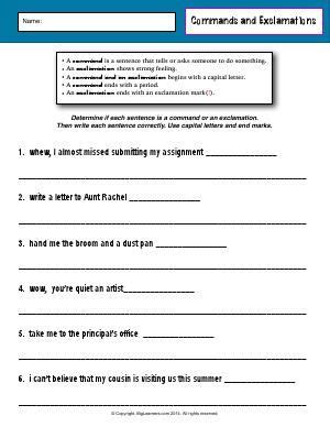 Worksheet Commands And Exclamations Determine If Each Sentence Is A
