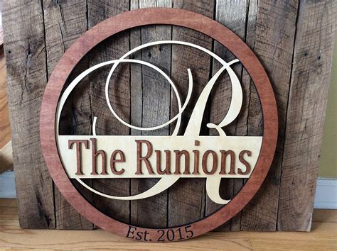 Round Monogram Wood Name Sign 3d Rustic Wall Decor Etsy