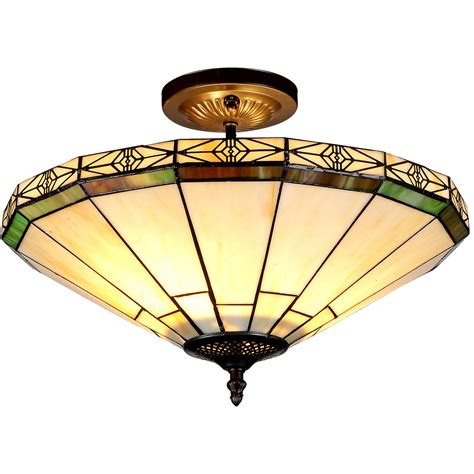 The tiffany ceiling lights flush are made of stained glass shade, led chip and zinc alloy base. Chloe Lighting Belle Tiffany-Style 2-Light Mission Semi ...