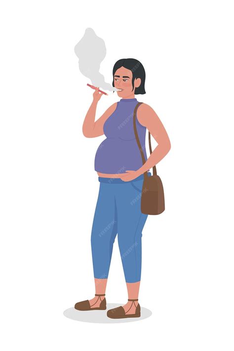 premium vector pregnant woman smoking semi flat color vector character full body person on