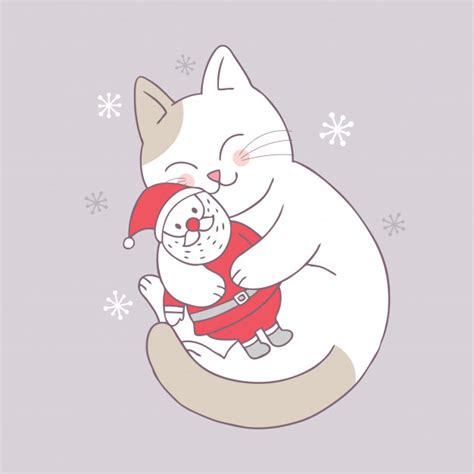Les dessins animés de l'hiver de de noël : Vecteur de dessin animé mignon noël chat et père noël ...