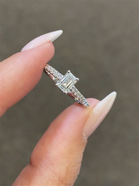 14k White Gold 12 Carat Emerald Cut Solitaire Engagement Ring Exeter