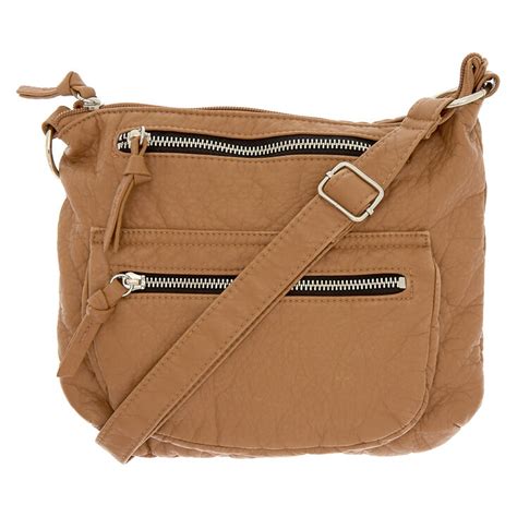 Faux Leather Crossbody Bag Tan Claires Us