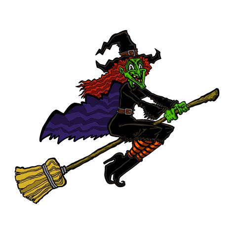 Witch Riding A Broom Cartoon Vector 552699 Download Free
