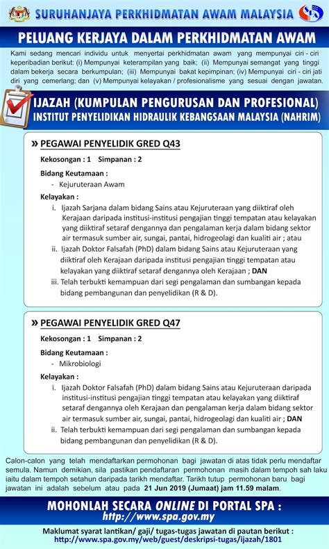 Institut penyelidikan hidraulik kebangsaan malaysia (nahrim) nahrim lihat lebih lanjut. Kekosongan Jawatan Dalam Perkhidmatan Awam - Institut ...