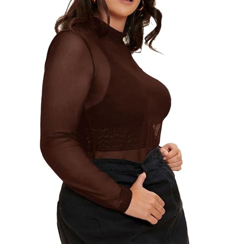 Sexy Solid Stand Collar Long Sleeve Chocolate Brown Plus Size Womens