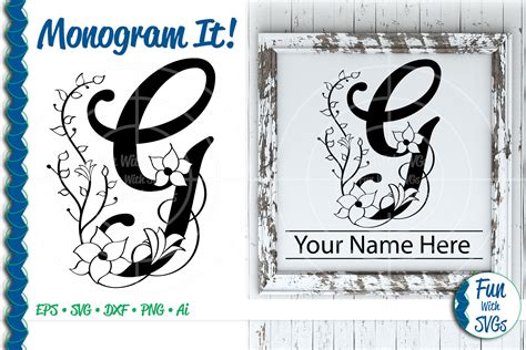 SVG Monogram Letter G, Vector, Cut File, Clip Art, FWS356