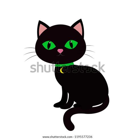 Black Cat Green Eyes Sits Sideways Stock Illustration 1195577236