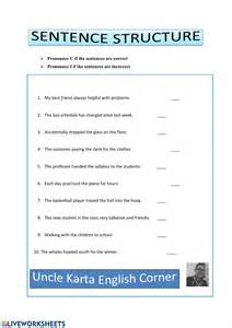 Learning sentence structure will help students master punctuation and write better sentences with a greater confidence. Sentence Structure Interactive worksheet