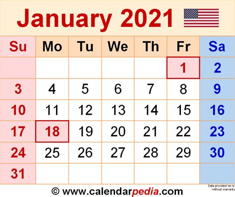 January 2021 Calendar Templates For Word Excel And Pdf