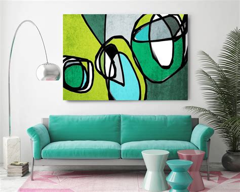 Vibrant Colorful Abstract 68 Mid Century Modern Green Blue Canvas Art