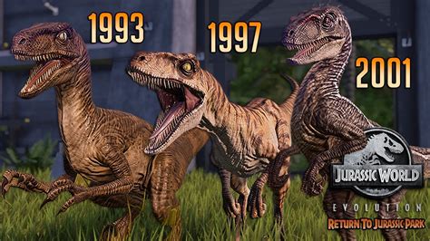 All Velociraptor 1993 1997 And 2001 Skins Return To Jurassic Park Jurassic World Evolution