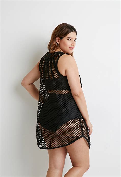 Dotti black plus size resort solids raglan hoodie swim cover up, us 2xtop rated seller. Forever 21 Plus Size Mesh Cover-up Tank in Black | Lyst