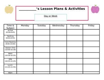 Blank weekly lesson plan templates free
