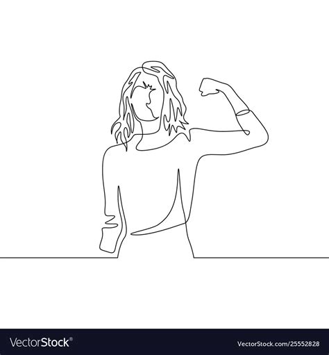 Continuous One Line Drawing Long Hair Girl Power Vector Image
