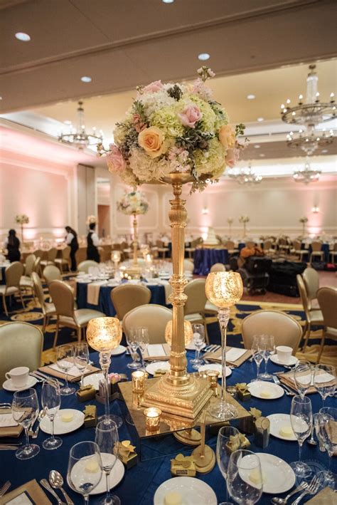 Polished Navy Blue, Gold, and Blush Wedding Reception