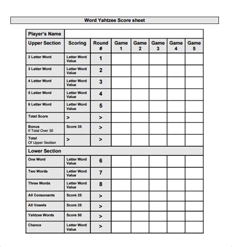 10 Sample Yahtzee Score Sheet Templates Pdf Word Excel Sample Images