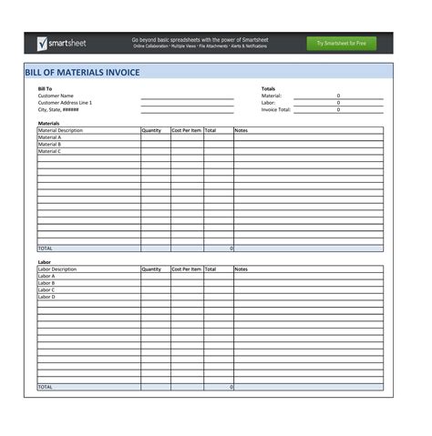 Free Bill Of Material Templates Excel Word Templatelab