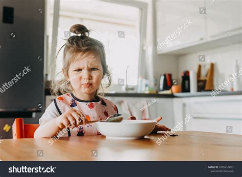Adorable Funny Toddler Girl Looks Unhappy Stock Photo 1085250857