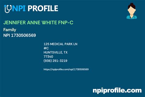 jennifer anne white fnp c npi 1730506569 nurse practitioner in huntsville tx