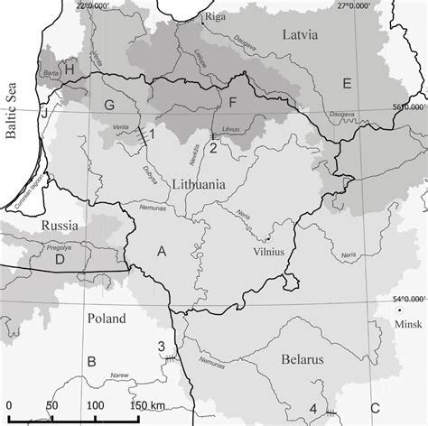 Drainage Basins Of The Main Rivers In Lithuania Different Shading And
