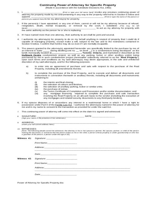 Continuing Power Of Attorney For Specific Property Doc Template Pdffiller