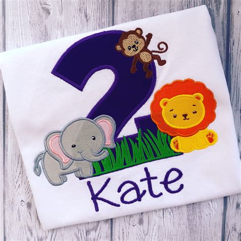 Jungle Zoo Safari Birthday Shirt First Birthday Embroidery Etsy