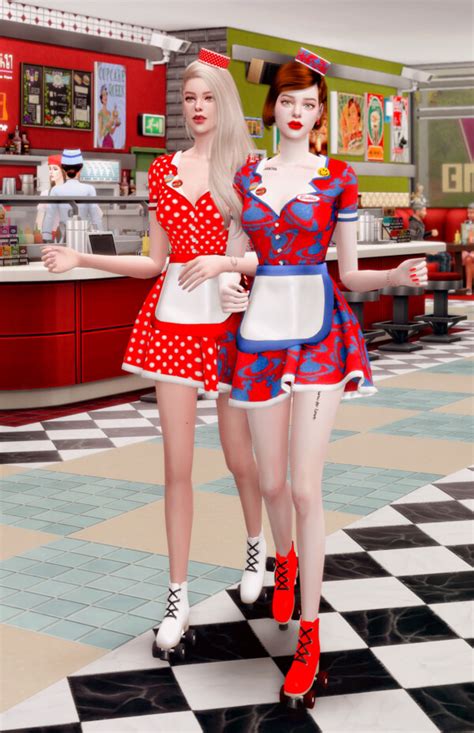 Retro Dinner Waitress Outfit And Hat From Rimings • Sims 4 Downloads