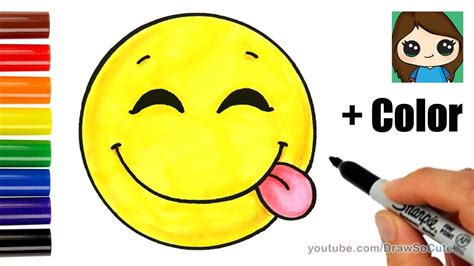 How To Draw A Silly Happy Face Emoji With Coloring Easy Cute Drawings