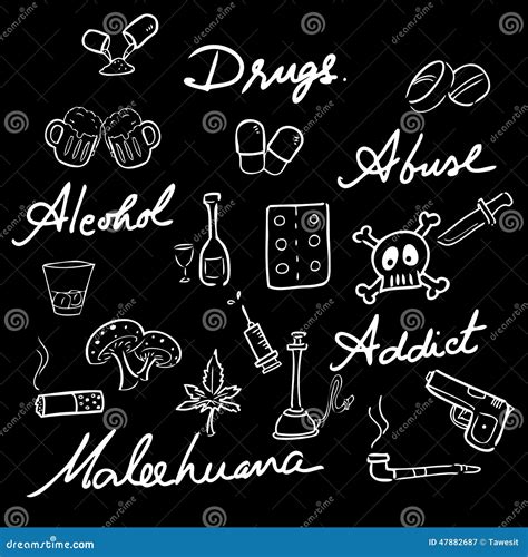 Drug Abuse Addict Icons Set Words Stock Vector Illustration Of