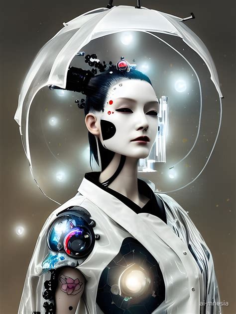 Japanese Geisha Cyborg With Kimono Modern Cyberpunk Digital Art