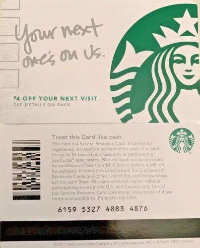 2017 Starbucks Your Next Ones On Us T Card 6159 Mint Recovery