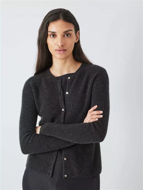 John Lewis Ribbed Cashmere Crew Neck Cardigan Charcoal At John Lewis