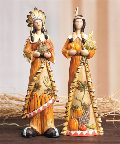 Harvest Indian Figurine Set Of Two Fall Thanksgiving Thanksgiving Decorations Harvest